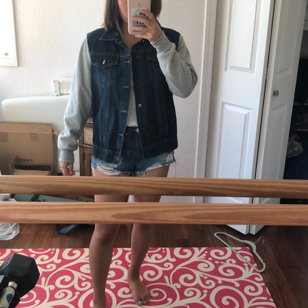 Half denim half sweater jacket
